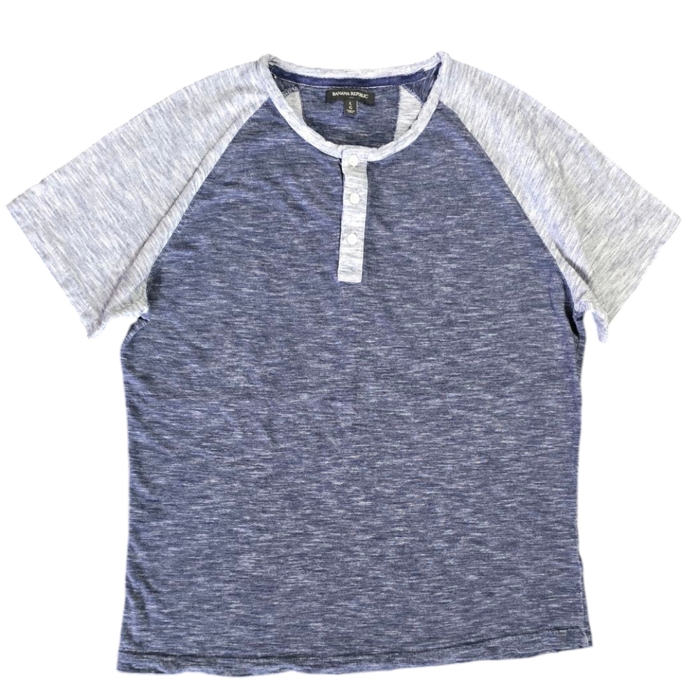 Banana Republic Blue and Gray Henley T-Shirt
